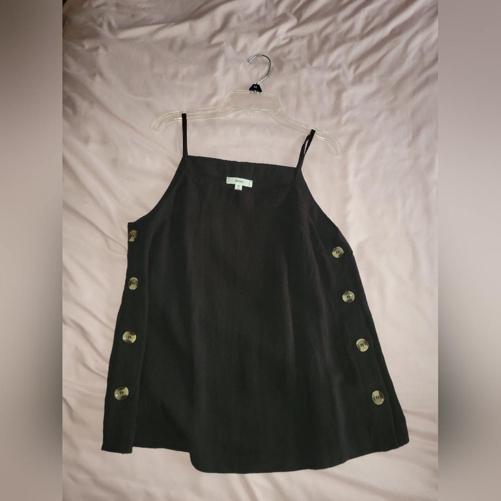 Black Sleeveless Top with Button Accents